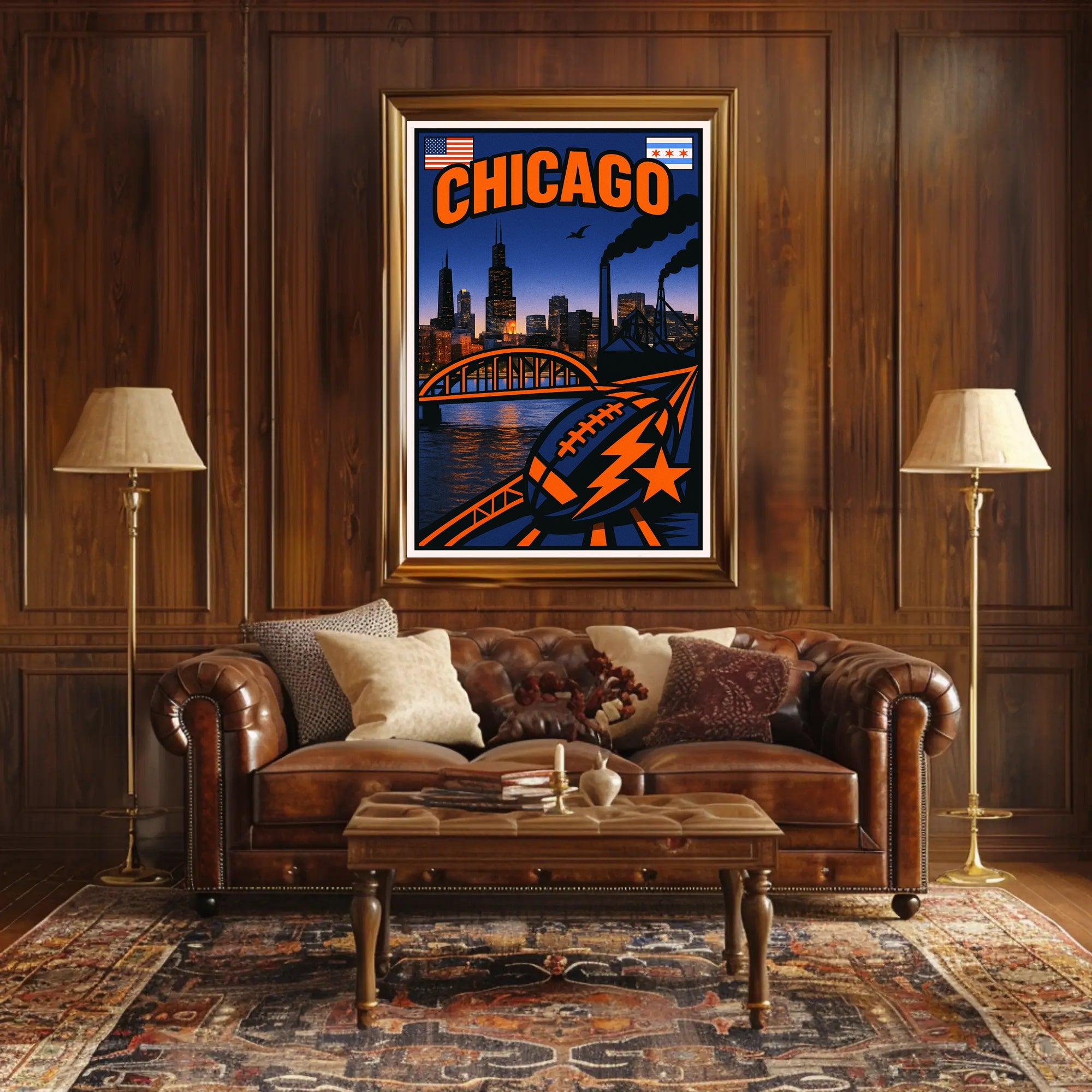 Chicago Skyline and Symbols Poster PosterGoat