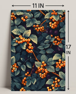 Vivid Artistic Botanical Poster with Orange Berries Illustration