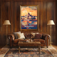 Budapest Parliament Geometric Sunset Art Urban or Cityscape Poster