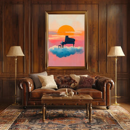 Piano In Clouds Dreamy Poster Sunset Wall Art