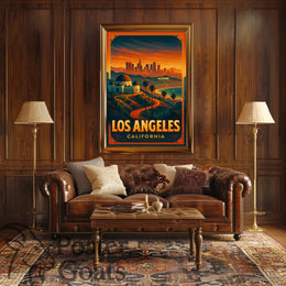 Los Angeles Sunset Vintage Travel Poster