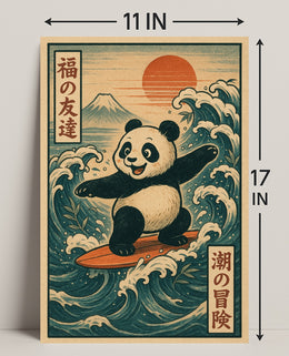 Pandas Surfing Adventure Poster PosterGoat