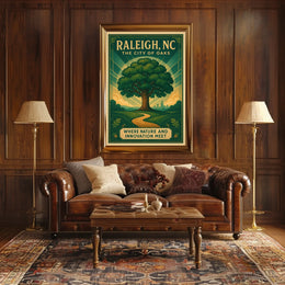 Raleigh City of Oaks Vintage Travel Poster