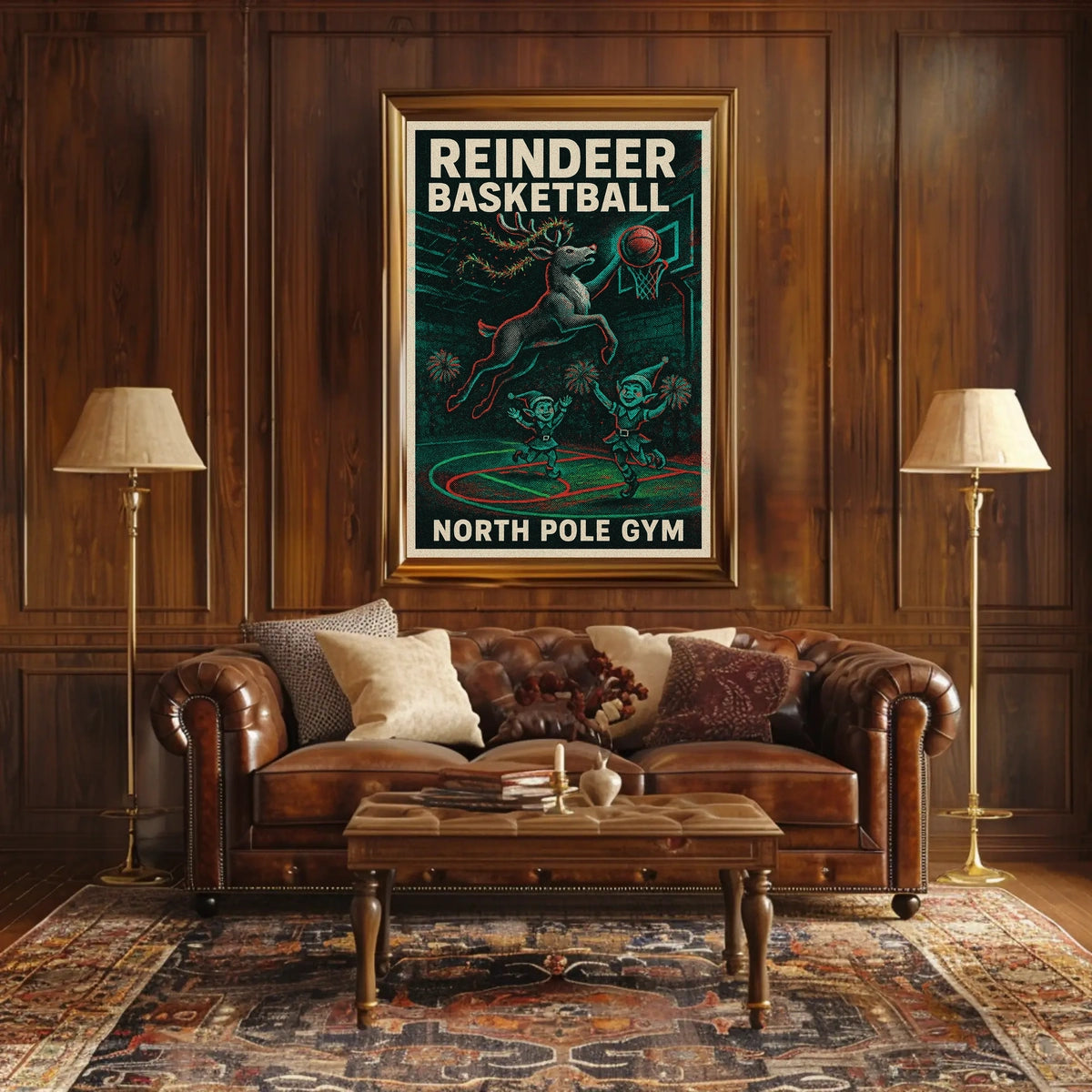 Reindeer Basketball Hoops Vintage Sports Poster
