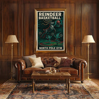Reindeer Basketball Hoops Vintage Sports Poster