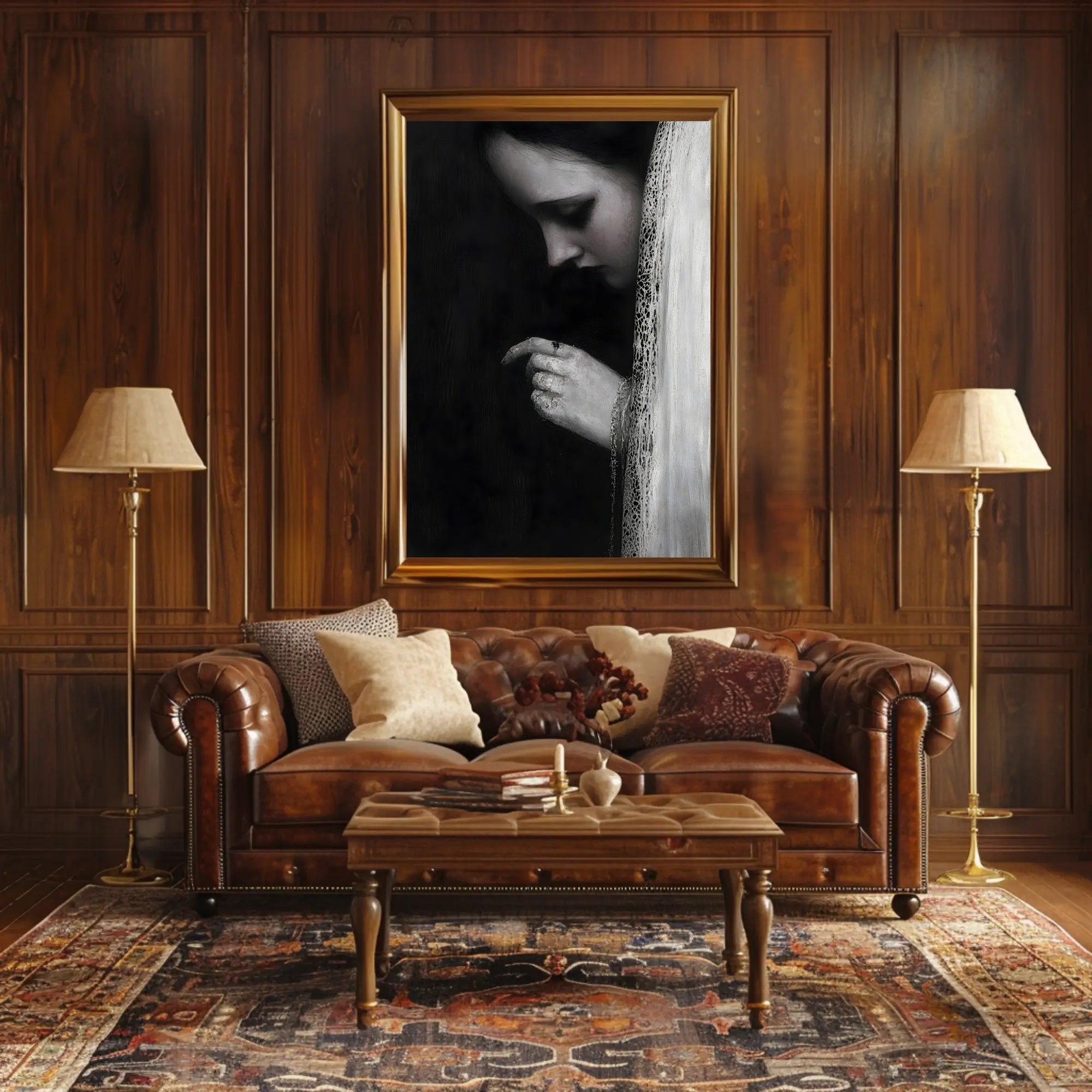Veiled Elegance: Gothic Romantic Artistic Portrait Poster PosterGoat