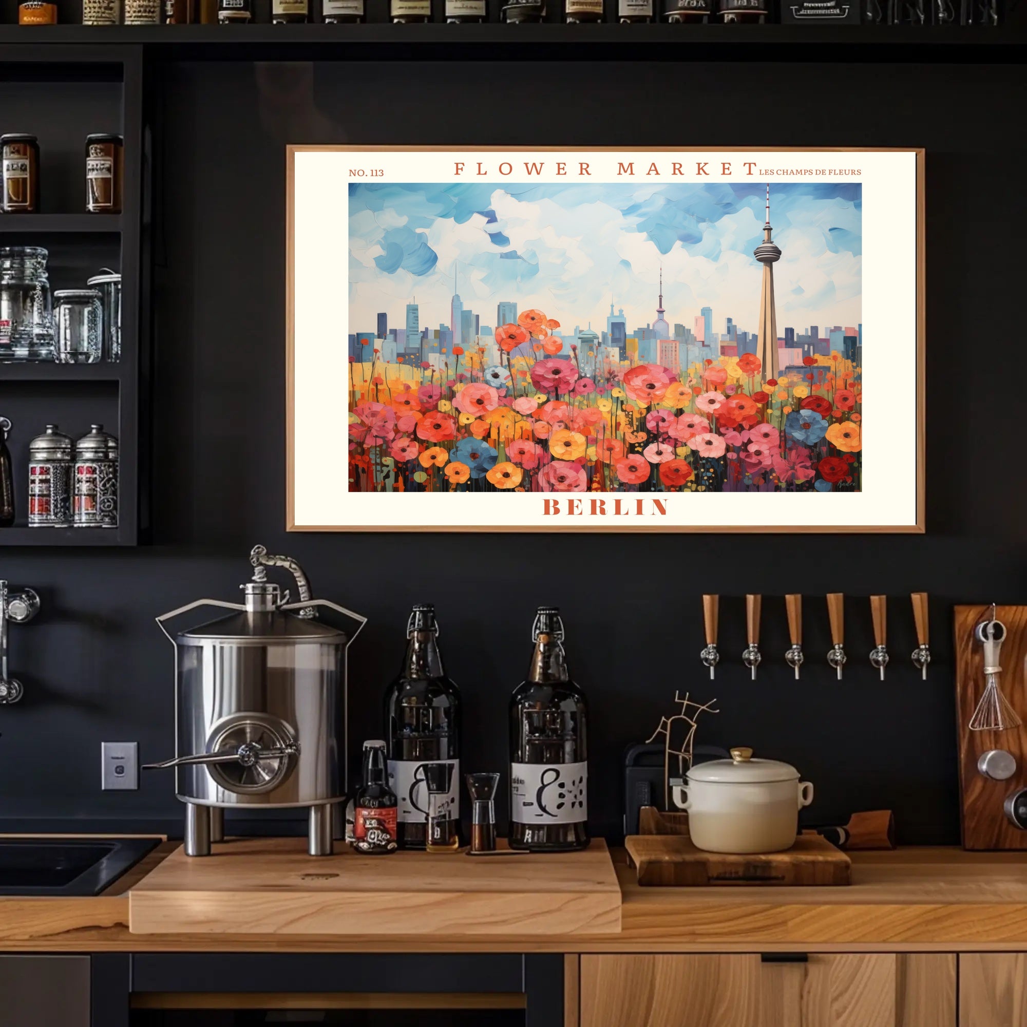 Vibrant Berlin Flower Market Skyline Urban or Cityscape Poster