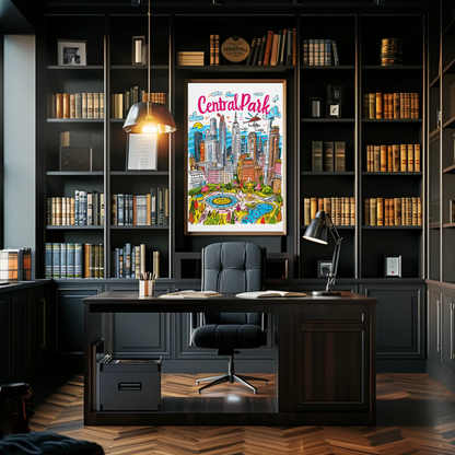 Central Park New York Cityscape Colorful Skyline Travel Poster