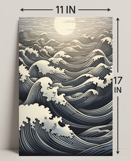 Ocean Waves At Sunset Poster PosterGoat
