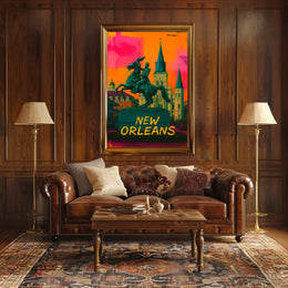 Vibrant Equestrian Statue New Orleans Urban Cityscape Poster