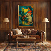 Festive Mouse and Christmas Tree Poster