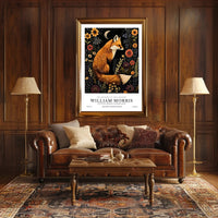 Fox and Floral Elegance Under Moonlit Night: Artistic Poster