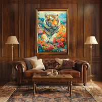 Majestic Tiger in Lush Garden Animal Poster