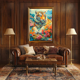Majestic Tiger in Lush Garden Animal Poster