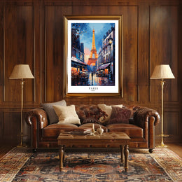Parisian Romance Twilight Street Scene Urban or Cityscape Poster PosterGoat