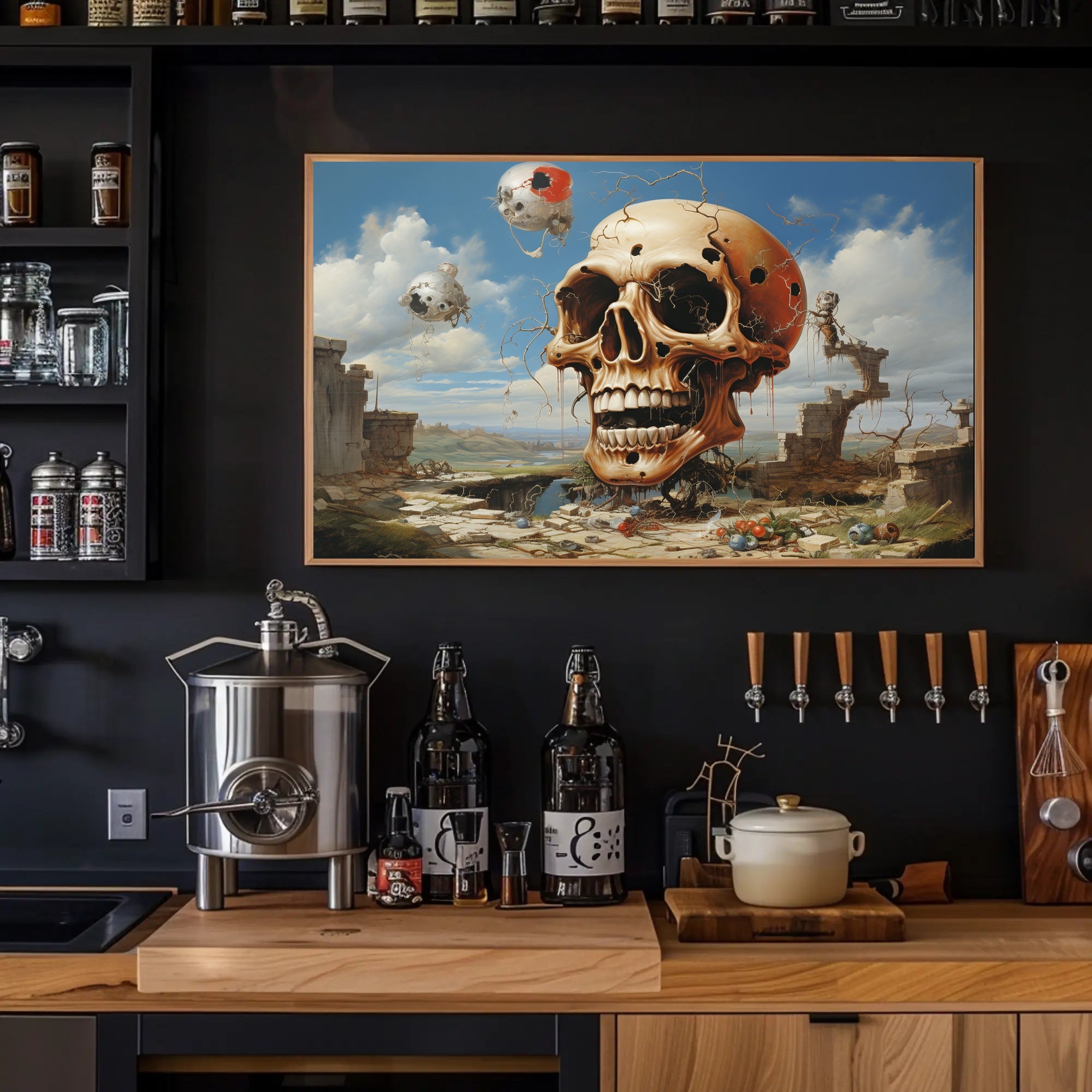 Eerie Skull Landscape Under A Futuristic Sci-Fi Poster