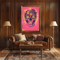 Pink Skull Surreal Flowers Gears Poster