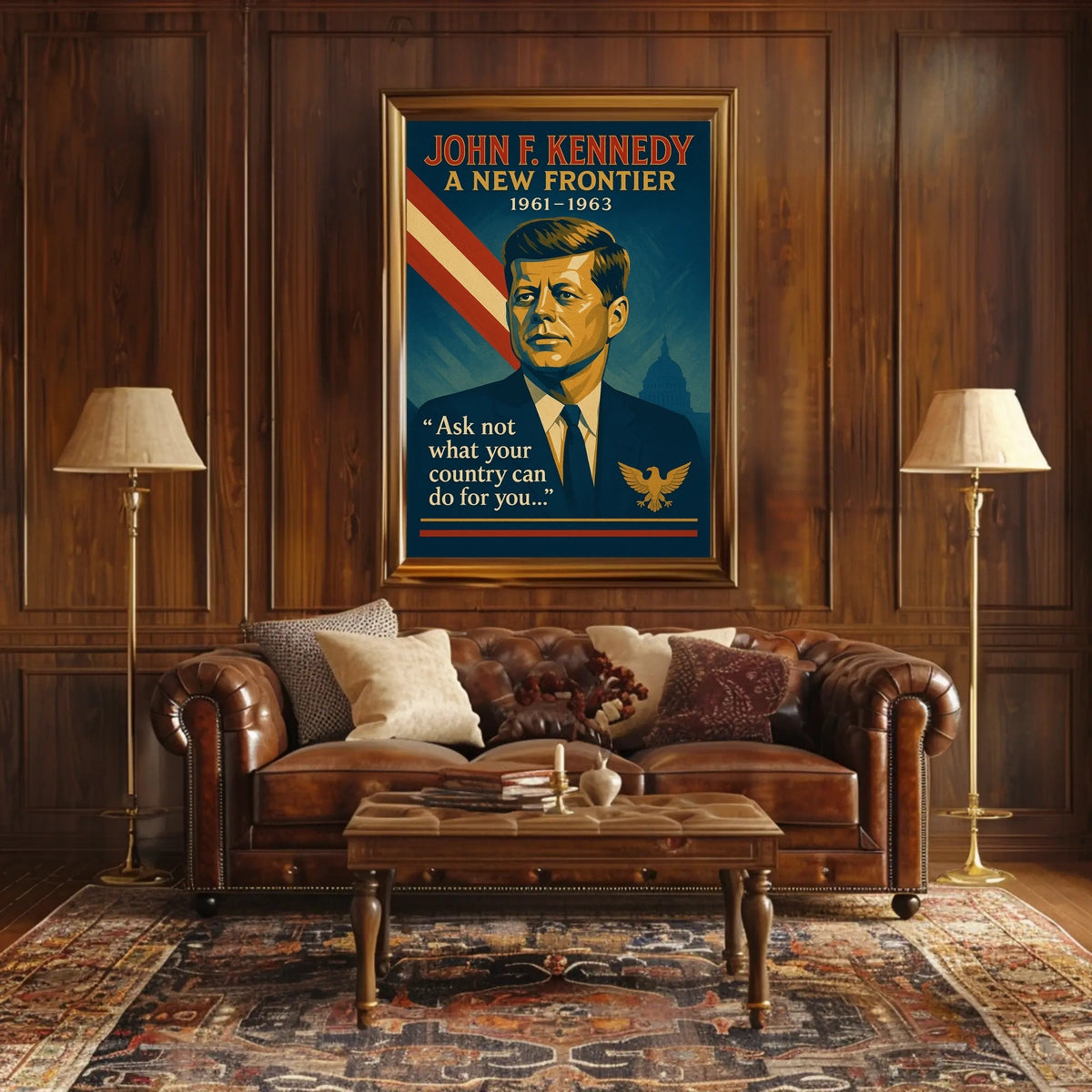 JFK Vintage Patriotic Poster with Inspirational Quote