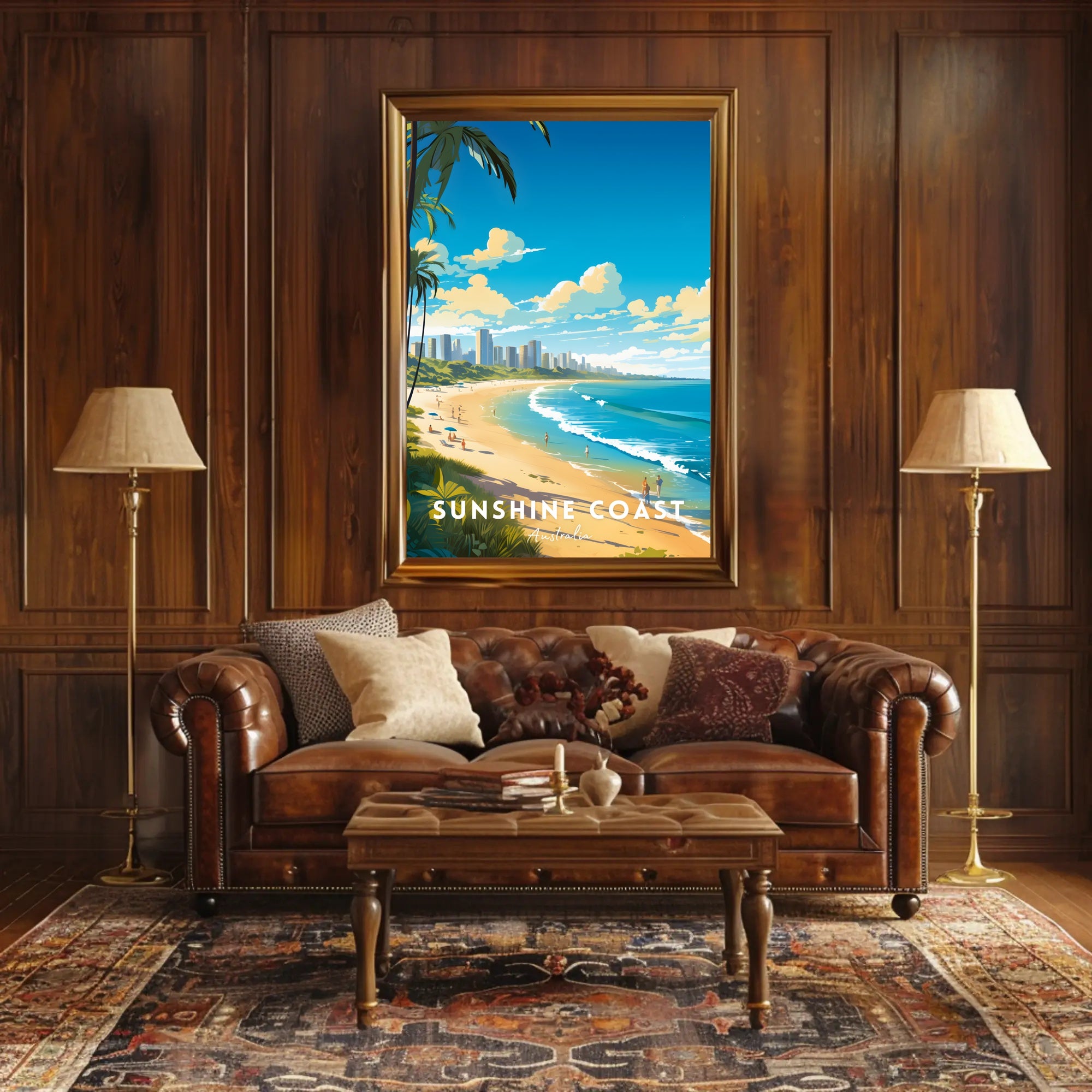 Sunshine Coast Vibrant Beach Scene Travel Poster