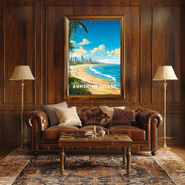 Sunshine Coast Vibrant Beach Scene Travel Poster