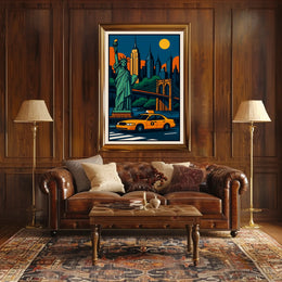 Iconic NYC Skyline And Statue Poster Modern Wall Art