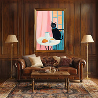 Morning Cat Cafe Poster Vintage Travel Wall Art Print