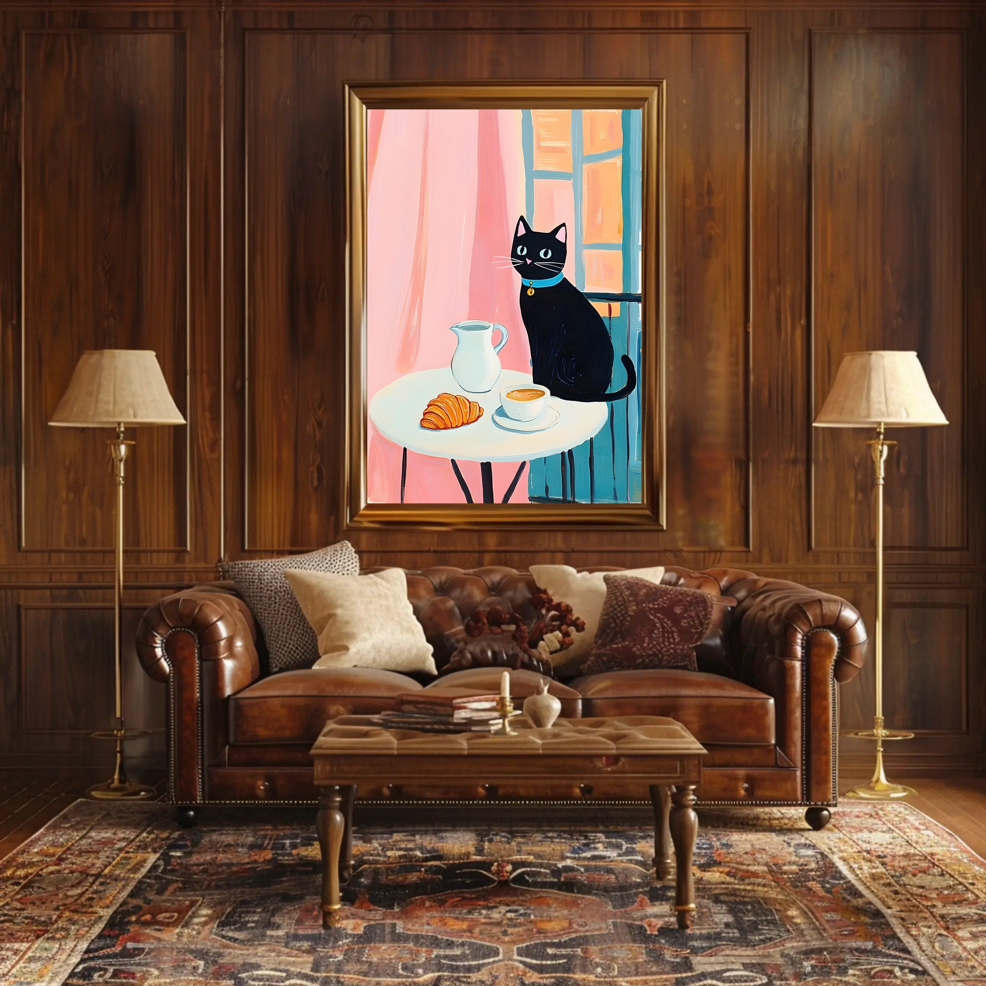 Morning Cat Cafe Poster Vintage Travel Wall Art Print