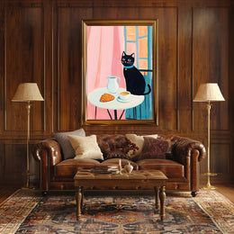 Morning Cat Cafe Poster Vintage Travel Wall Art Print