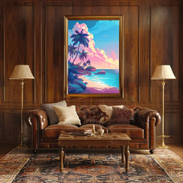 Tropical Sunset Beach Scene Art Poster