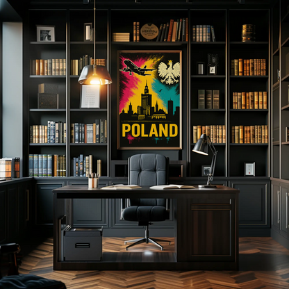 Poland Warsaw Skyline Eagle Flight Art Travel Poster