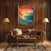 Vibrant Ocean Sunset Wave Artistic Poster