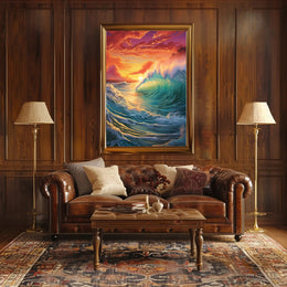Vibrant Ocean Sunset Wave Artistic Poster