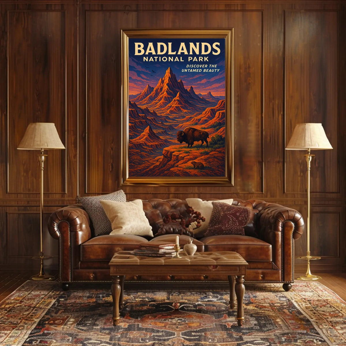 Badlands National Park Vintage Bison Adventure Poster