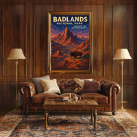 Badlands National Park Vintage Bison Adventure Poster