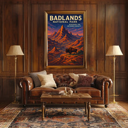 Badlands National Park Vintage Bison Adventure Poster