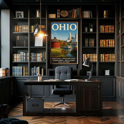 Ohio Scenic River Ferry Rural Landscape Americana Travel Poster