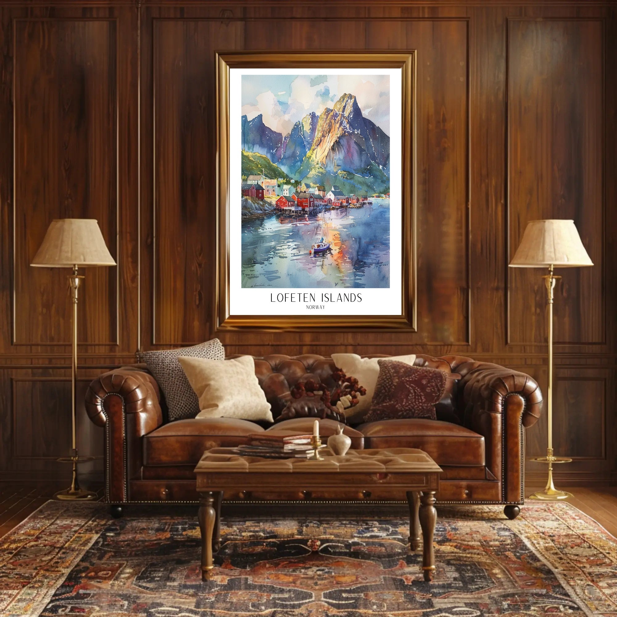 Lofoten Islands Watercolor Travel Poster PosterGoat
