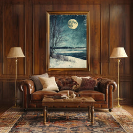Serene Winter Moonlight Landscape Vintage Art Poster