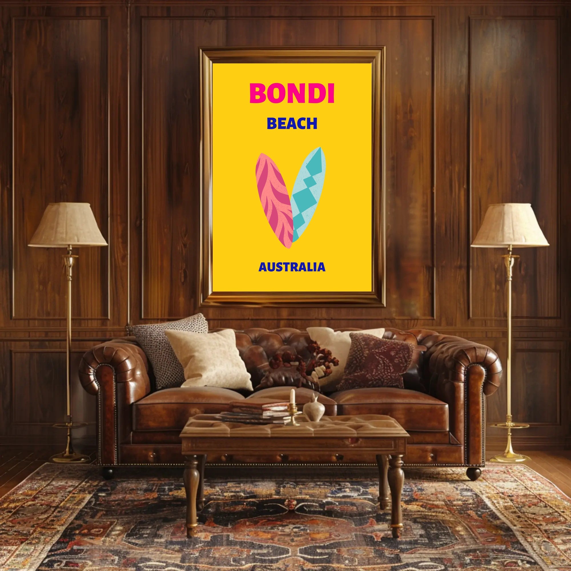 Bondi Beach Retreat Surfboards Travel Poster PosterGoat