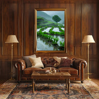 Peaceful Terraced Rice Paddies in Rainy Rural Landscape Poster PosterGoat