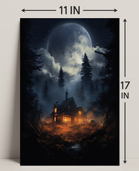 Moonlit Cabin In The Woods Poster