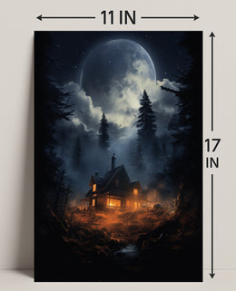Moonlit Cabin In The Woods Poster