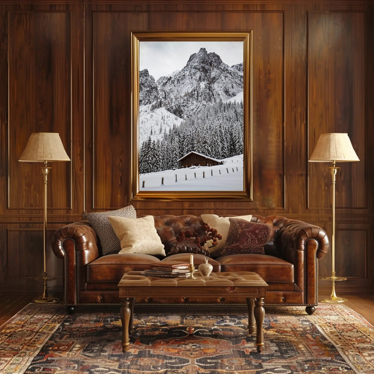 Serene Alpine Cabin in Winter Wonderland National Park Poster