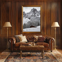 Serene Alpine Cabin in Winter Wonderland National Park Poster