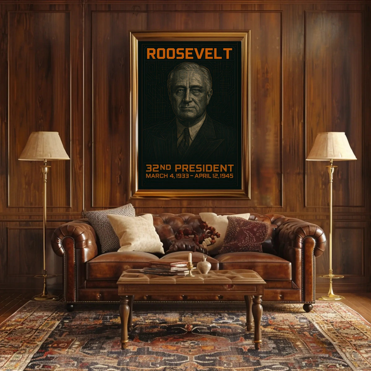 Franklin D. Roosevelt 32nd President of the United States Techno Schematic Poster