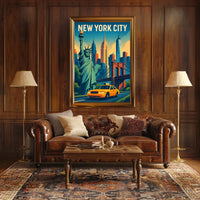 Iconic New York City Poster With Brooklyn Bridge Skyline