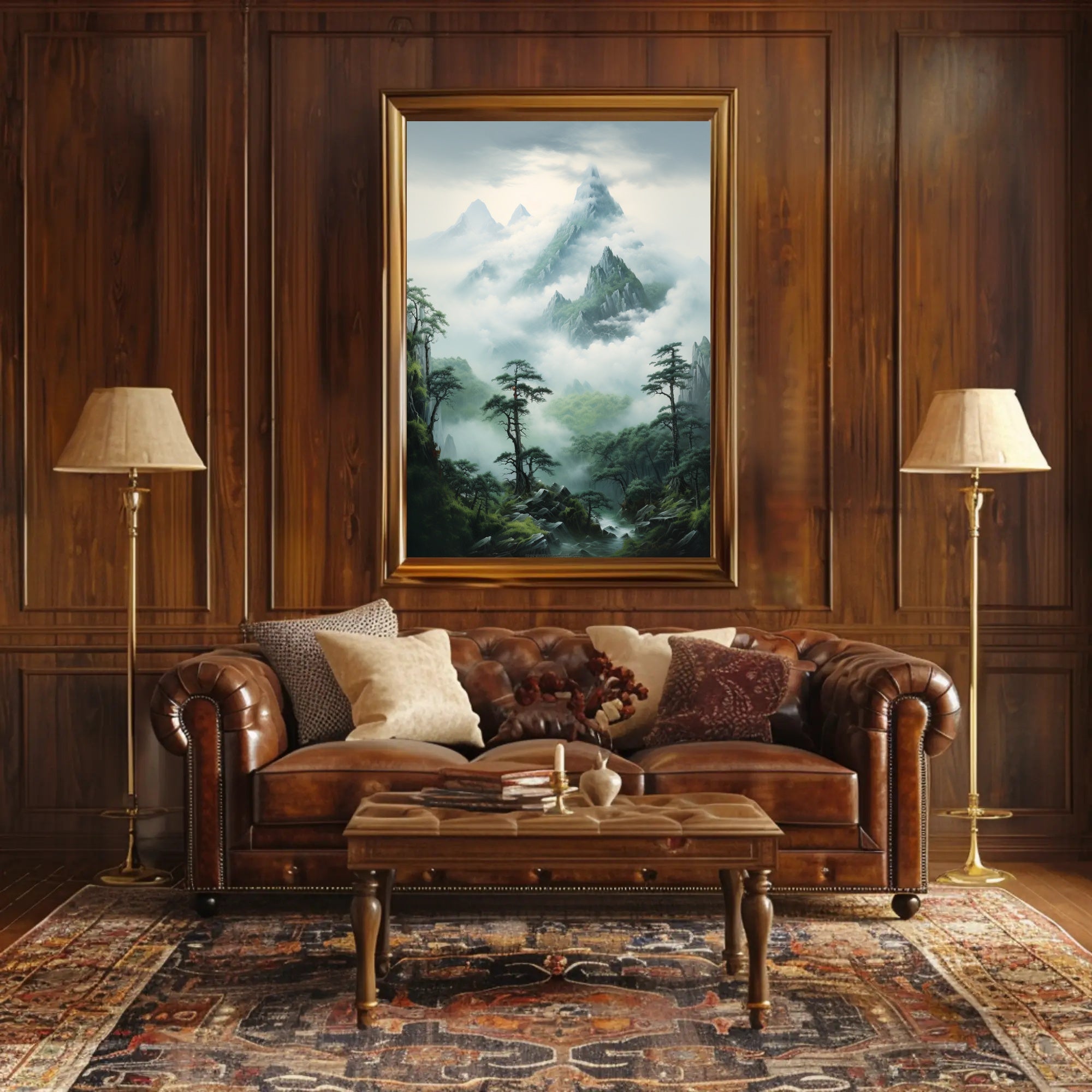 Serene East Asian Mountain Landscape Artwork Poster