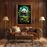 Panda in Whimsical Forest Cartoon Art Poster