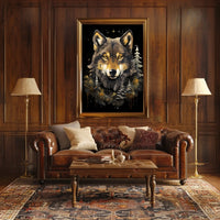 Stylized Wolf Against Dark Background Animal Poster