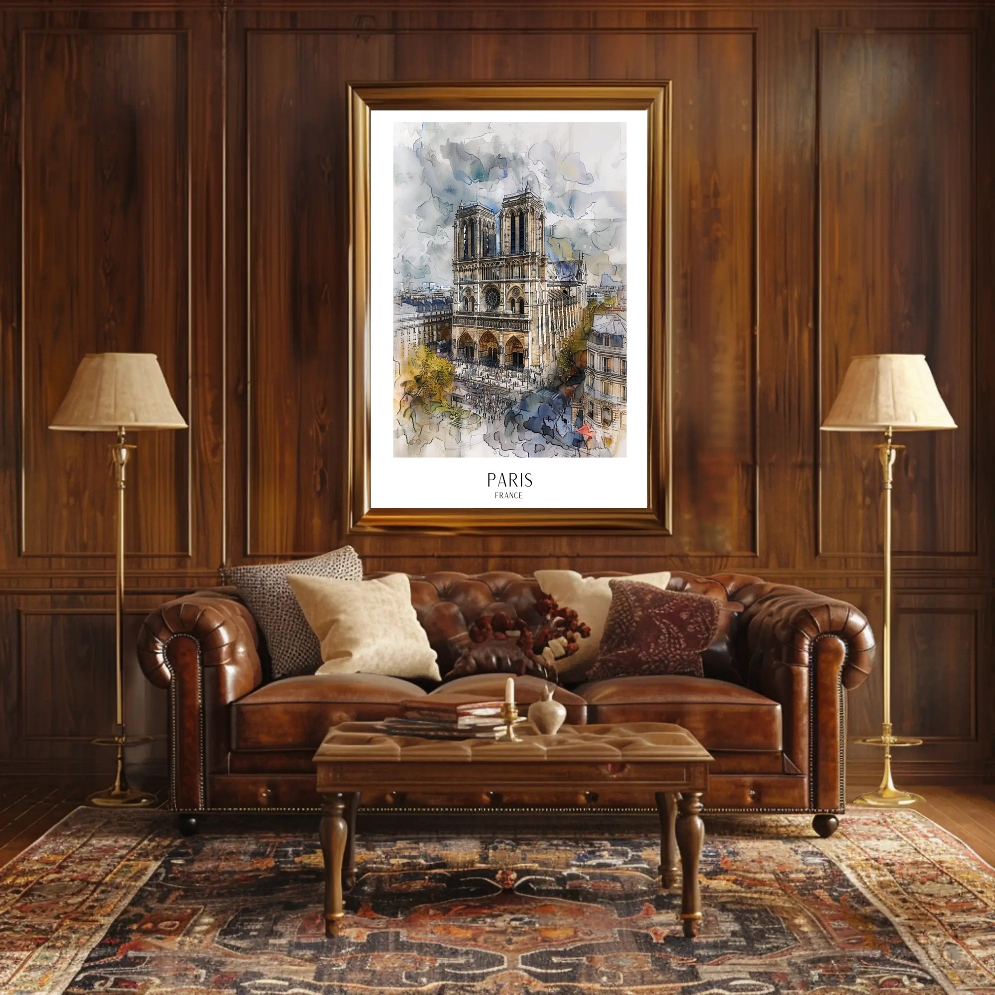 Notre-Dame Paris Watercolor Scene Urban or Cityscape Poster PosterGoat